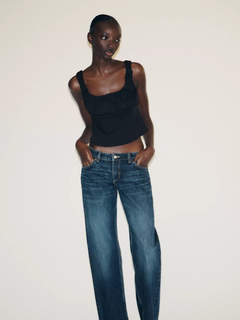 Zara Black Ruffled Strap Crop Top